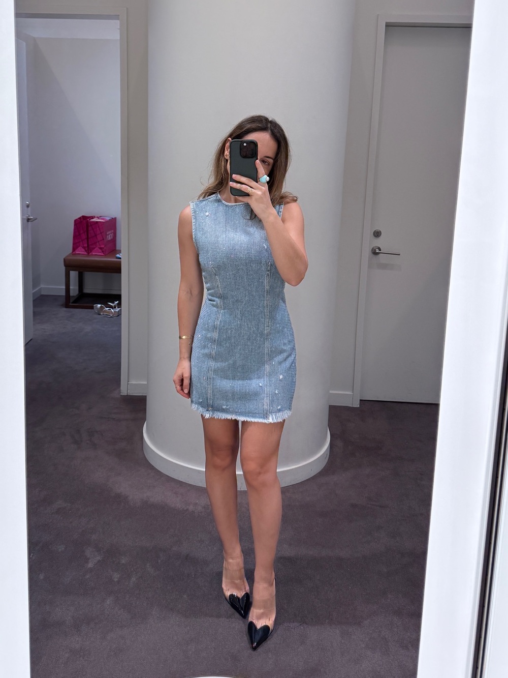 Acne Light Blue Distressed Denim Mini Dress - Picture 6 of 6